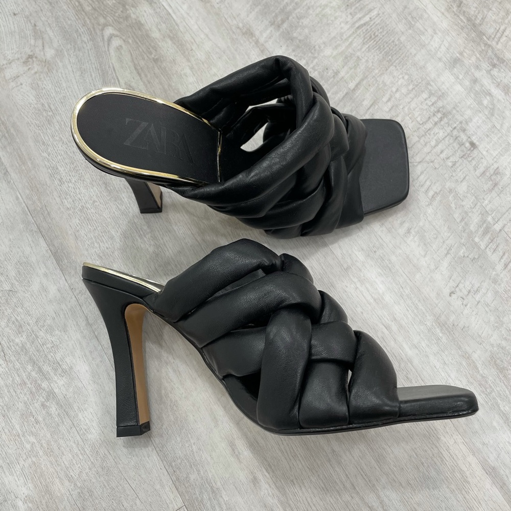 Zara Padded Quilted Braided Woven Leather Mules 40